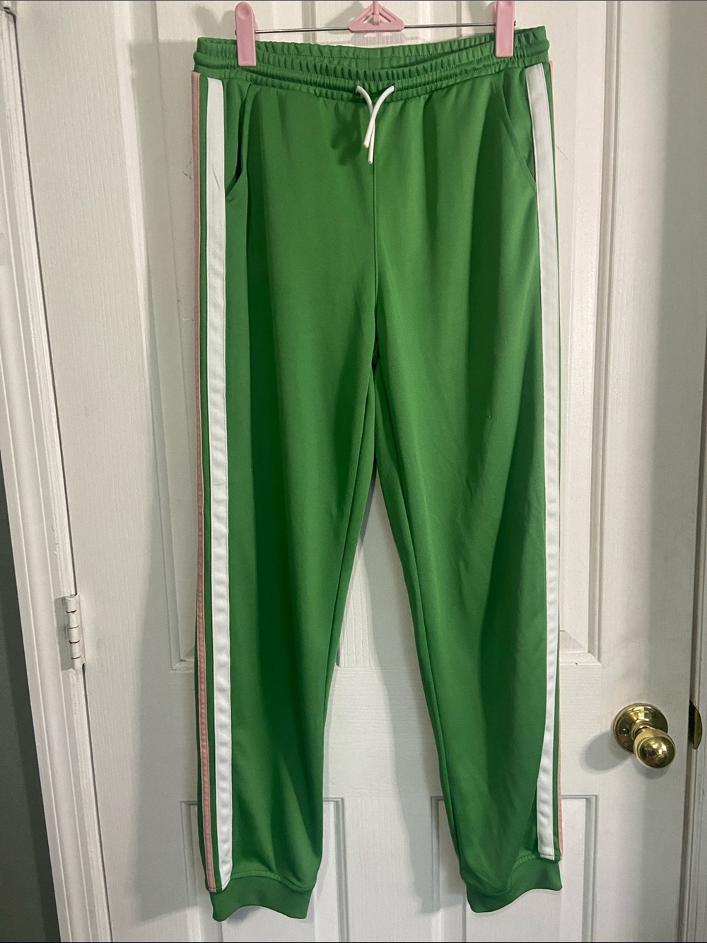 art class Green Joggers with White Side Stripes and Pink Trim